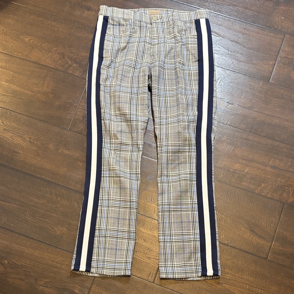 MOTHER Plaid Chinos with Navy & Cream Side Stripes